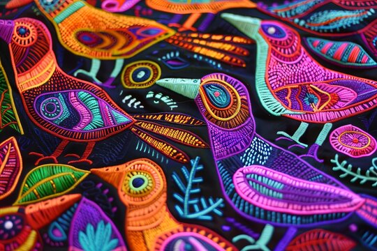 Molas from Panama Kuna Islands Bright Colorful Birds