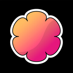 Abstract geometric sticker with white outline and orange-pink gradient fill. Flower sticker for social networks, websites, notes in trending style. Isolated on black background. 