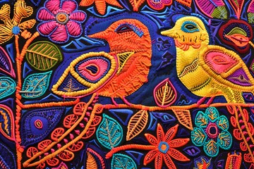 Fototapeta premium Molas from Panama Kuna Islands Bright Colorful Birds