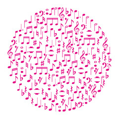 Circle Shape created from Musical Notation Sign or Musical Key Icon Symbol, can use for Logo Gram, Pictogram, Art Illustration, Decoration, Ornate, Background, Cover, Music Event Poster, etc.