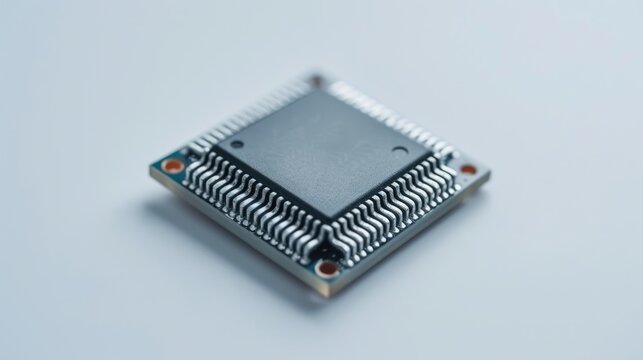 Microchip photographed on a white background