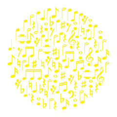 Circle Shape created from Musical Notation Sign or Musical Key Icon Symbol, can use for Logo Gram, Pictogram, Art Illustration, Decoration, Ornate, Background, Cover, Music Event Poster, etc.