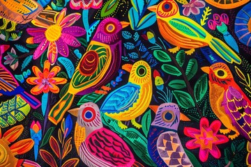 Obraz premium Molas from Panama Kuna Islands Bright Colorful Birds