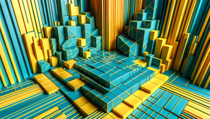 An abstract blue and yellow geometric background in the colors of Ukrainian flag