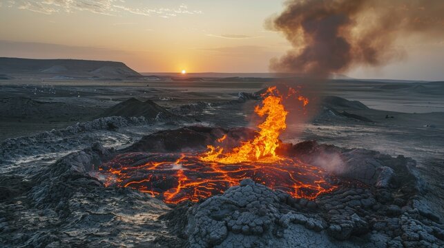 Burning gas in the mud volcanoes of Gobustan, Azerbaijan 