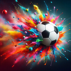Fototapeta premium Soccer ball, splashes, multicolored background, soccer match, soccer player