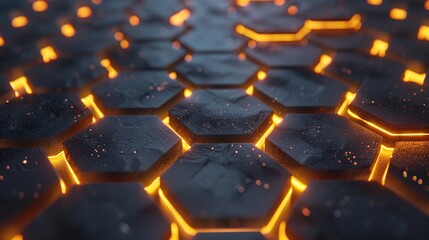 Fototapeta premium Abstract geometric orange background with a repeating pattern of squares, hexagons, and circles