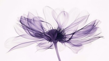 Obraz premium A delicate purple flower gracefully stands out against a clean white backdrop. The vivid colors and intricate details of the petals capture the essence of natural beauty and elegance. The flower