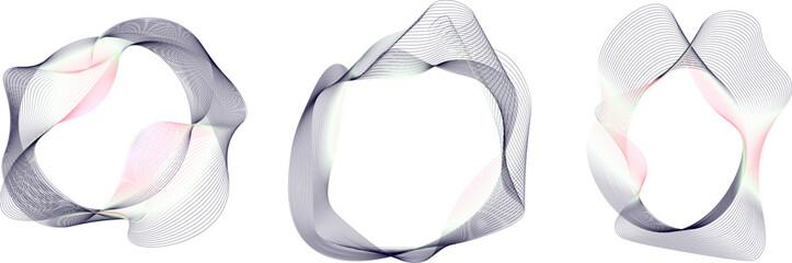 Abstract flowing wavy lines circle rings with gradient color. Digital round frequency track and voice equalizer. Vector blend