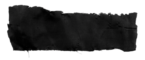 A piece of torn black satin fabric on a white background. Isolate a crumpled piece of fabric