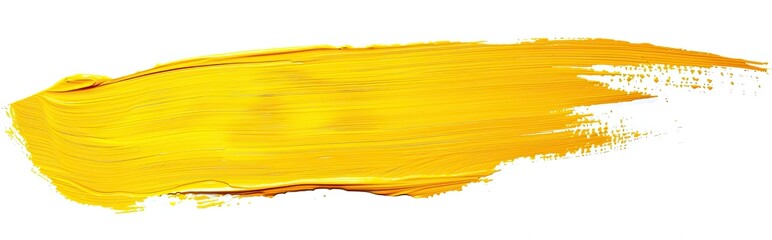 A long, thick brushstroke of bright yellow paint isolated on a white background. Hand painted in the style of watercolor with large brush strokes. 