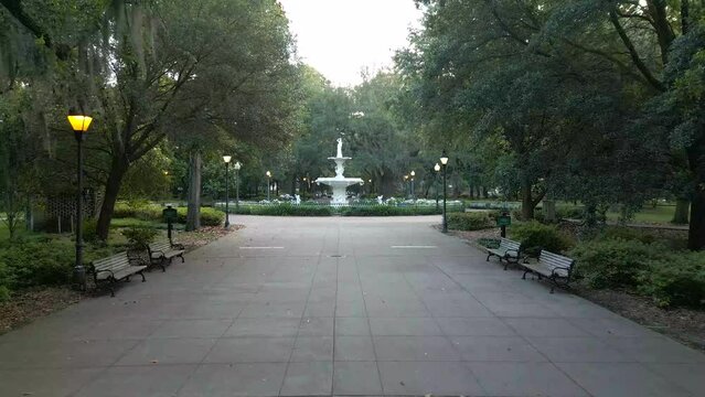 Forsyth Park Fountain South View Close Savannah Georgia 4K