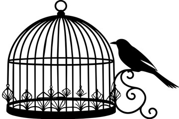 bird cage silhouette vector illustration