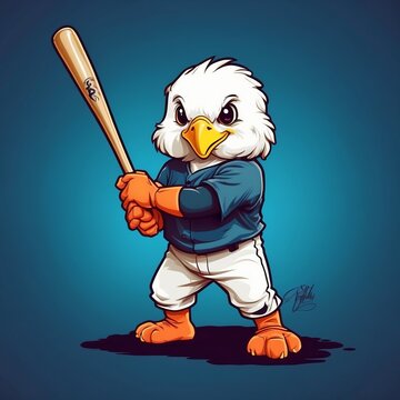 Cute baby eagle baseball player Vector Logo little animal character, illustration simbol print