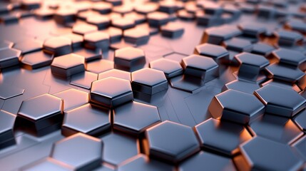 Fototapeta premium Reflective Hexagonal Abstraction - Geometric Pattern with Interlocking Shapes on Shiny Surface for Futuristic Design Concepts