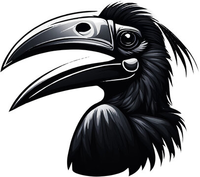 recommend clip art: Hornbil bird silhouette icon, Toucan perched silhouette icon isolated on white background