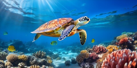 Protecting the Hawksbill Turtle: Image in a Marine Conservation Setting. Concept Hawksbill Turtle, Marine Conservation, Endangered Species, Ocean Ecosystem, Wildlife Photography
