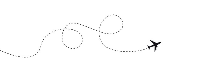 Airplane routes set. Aircraft planes tracking, travel, location pins, map pins. Plane, airplane, aircraft paths. Vector illustration.