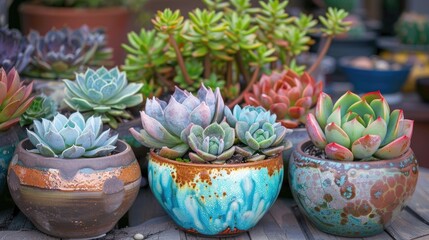 Attractive succulents in containers