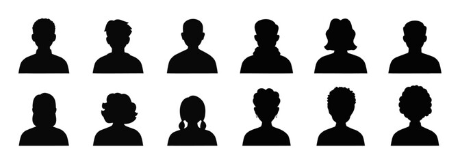 Male and female avatar profile sign, different people avatars, face silhouette
