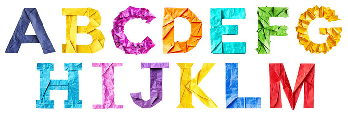 Colorful Paper Alphabet Isolated on White and PNG Transparent Background