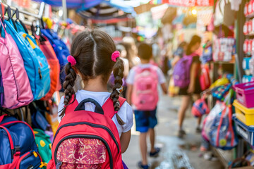 Student with backpack on school ground.	