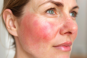 Woman after successful rosacea treatment. Laser treatment of skin problem. Dermatology problem.