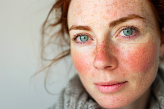 Woman after successful rosacea treatment. Laser treatment of skin problem. Dermatology problem.