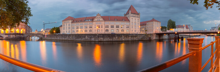 Fototapeta premium Embankment along the Spree river in the historical part of Berlin at sunset. Germany.