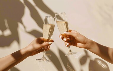 Elegant Toast With Champagne Flutes in Sunlit Minimalist Setting