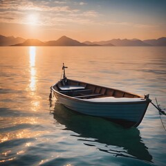 Naklejka premium boat at sunset