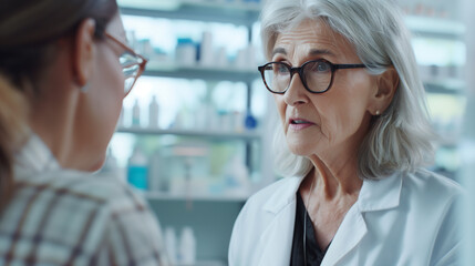 Fototapeta premium Senior Scientist Discussing Research in Modern Lab - science, technology, laboratory, professional, elderly, expert, white coat, advanced, innovation 