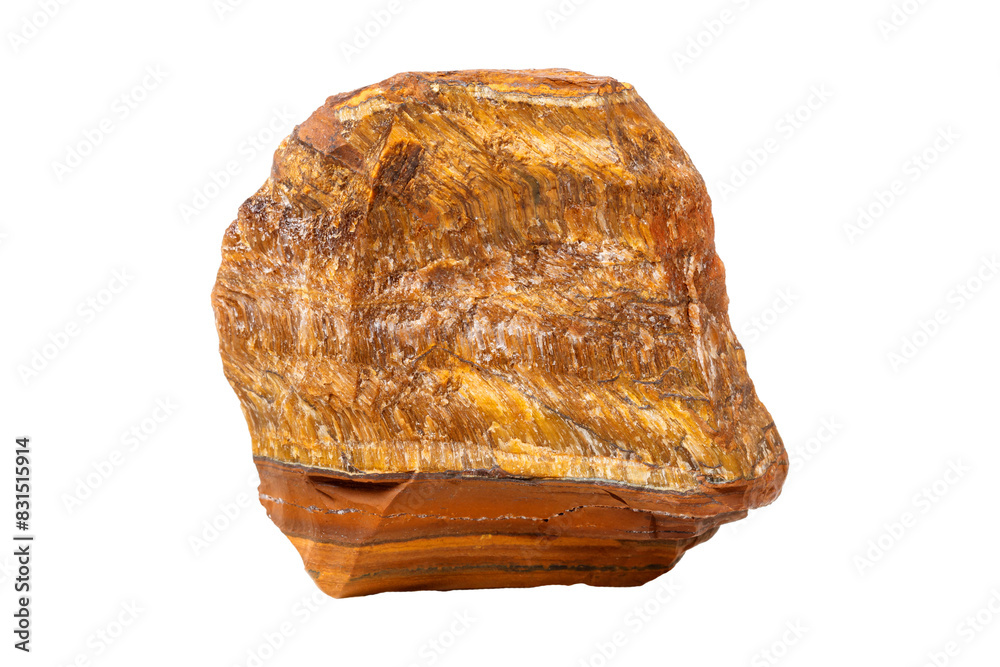 Wall mural Tiger's eye mineral stone in the breed on a white background close up