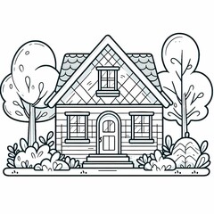 Fototapeta premium Charming Cottage Coloring Page with Garden for Kids