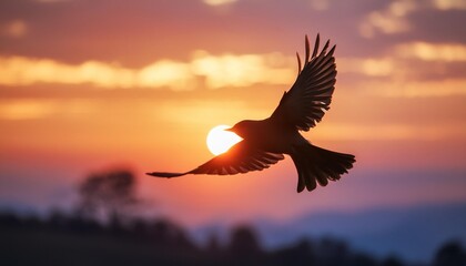 bird flying sunset flight silhouette soaring beautiful sky inspirational banner header sunrise