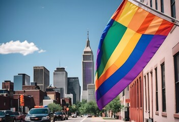 LGBT flag against the USA city