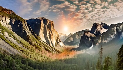yosemite national park valley at sunrise landscape from tunnel view california usa