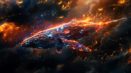 Cosmic whale made of stars and energy strings in deep space