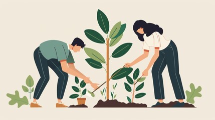 Couple Planting Tree. Generative AI.