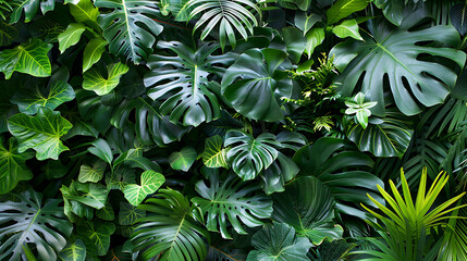a variety of green plants with different leaf patterns and shapes, creating a dense foliage scene