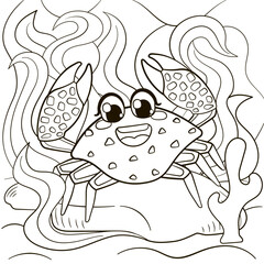 Cute crab character coloring page