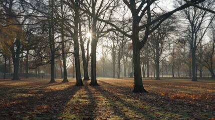 Naklejka premium Trees without leaves in the autumn sunlight