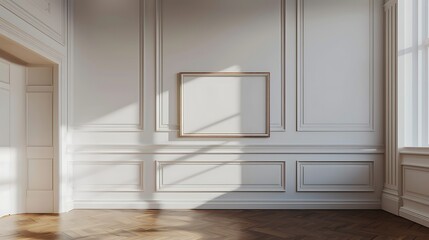 Fototapeta premium Bright empty room with wooden floor and white walls.