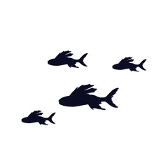 Silhouette, stamp of a school of sea fish. Vector graphics.