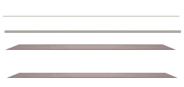 New contemporary sidewalk made of red paving stones - on isolated transparent background.