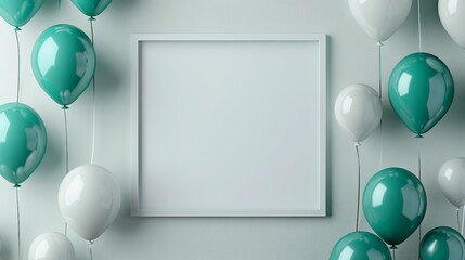Frame made of green and white balloons