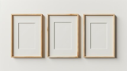 Three minimal wooden frames mockup on white background.