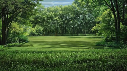 Grassy green landscape backdrop beyond the backyard