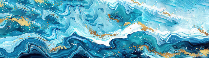 Abstract Liquid Art in blue with golden accent. Best for fluid abstract backgrounds