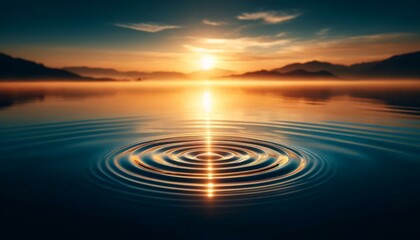 Naklejka premium Sunset Over Calm Lake with Ripples